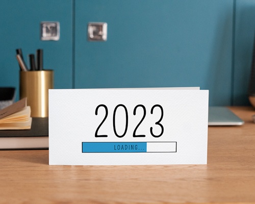 Carte De Voeux Entreprise Loading Bleu Rectangle 2 Volets 10 X 21 Echantillon Offert Cartedevoeux Com